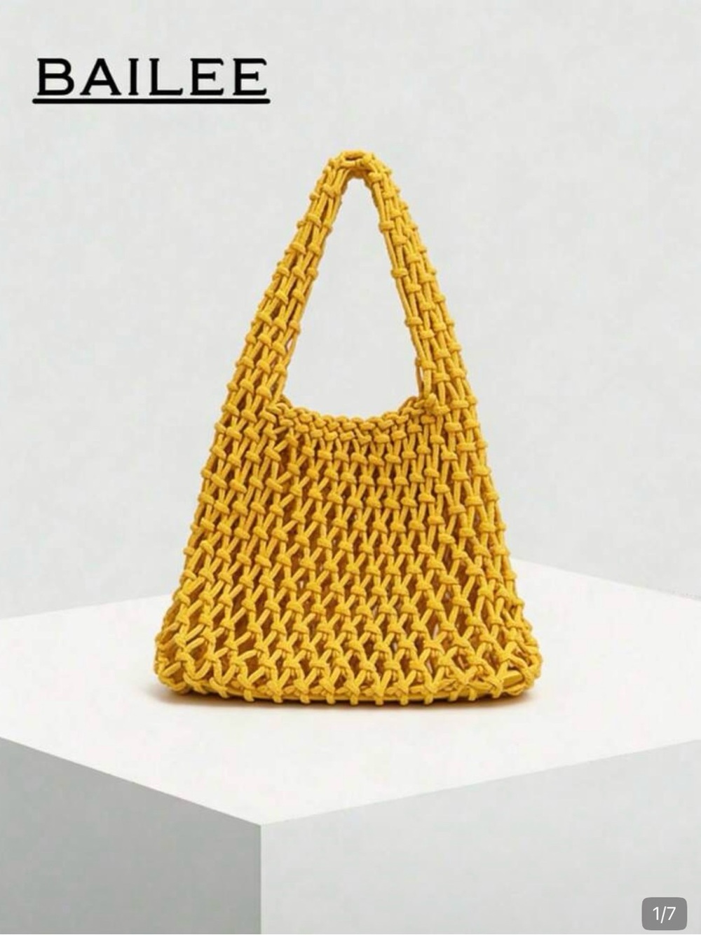 SHEIN Yellow Crochet Woven Shoulder Bag